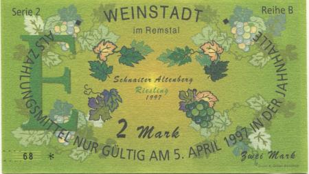 Weinstadt-Endersbach - Württembergischer Philatelistenverein, Sammlergruppe Weinstadt, Treffen Jahnhalle - 5.4.1997 - 2 DM 