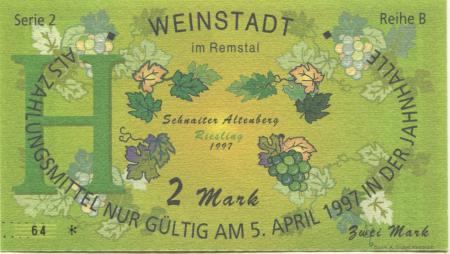 Weinstadt-Endersbach - Württembergischer Philatelistenverein, Sammlergruppe Weinstadt, Treffen Jahnhalle - 5.4.1997 - 2 DM 