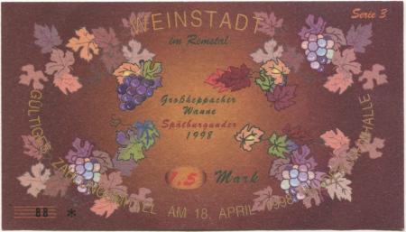 Weinstadt-Endersbach - Württembergischer Philatelistenverein, Sammlergruppe Weinstadt, Treffen Jahnhalle - 18.4.1998 - 1.5 DM 