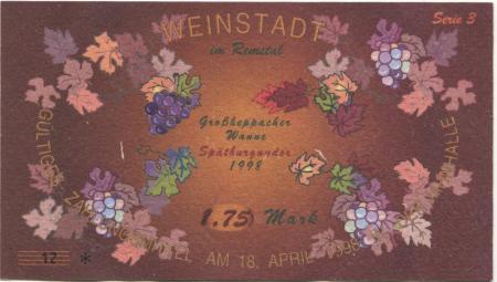 Weinstadt-Endersbach - Württembergischer Philatelistenverein, Sammlergruppe Weinstadt, Treffen Jahnhalle - 18.4.1998 - 1.75 DM 