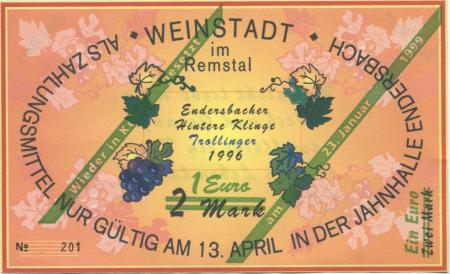 Weinstadt-Endersbach - Württembergischer Philatelistenverein, Sammlergruppe Weinstadt, Treffen Jahnhalle - 23.1.1999 - 1 Euro 