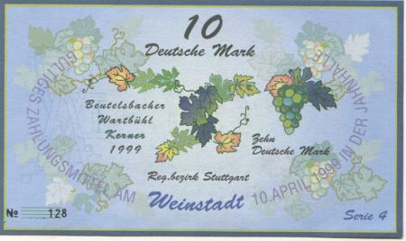 Weinstadt-Endersbach - Württembergischer Philatelistenverein, Sammlergruppe Weinstadt, Treffen Jahnhalle - 10.4.1999 - 10 DM 