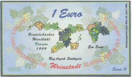 Weinstadt-Endersbach - Württembergischer Philatelistenverein, Sammlergruppe Weinstadt, Treffen Jahnhalle - 10.4.1999 - 1 Euro 