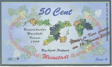 Weinstadt-Endersbach - Württembergischer Philatelistenverein, Sammlergruppe Weinstadt, Treffen Jahnhalle - 18.1.2000 - 50 Cent 