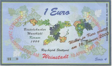 Weinstadt-Endersbach - Württembergischer Philatelistenverein, Sammlergruppe Weinstadt, Treffen Jahnhalle - 18.1.2000 - 1 Euro 