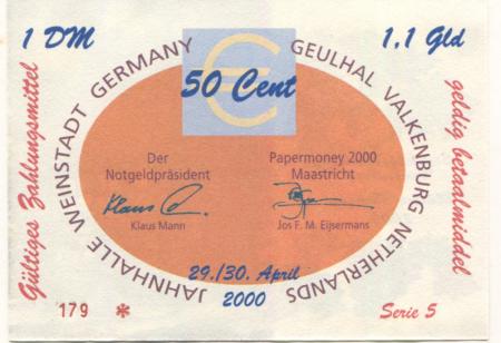 Weinstadt-Endersbach - Württembergischer Philatelistenverein, Sammlergruppe Weinstadt, Treffen Jahnhalle - 29./30.4.2000 - 50 Cent 