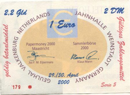Weinstadt-Endersbach - Württembergischer Philatelistenverein, Sammlergruppe Weinstadt, Treffen Jahnhalle - 29./30.4.2000 - 1 Euro 