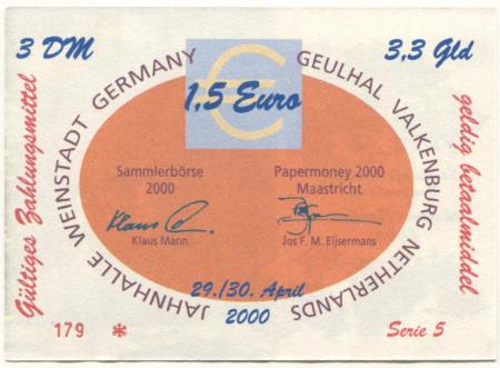 Weinstadt-Endersbach - Württembergischer Philatelistenverein, Sammlergruppe Weinstadt, Treffen Jahnhalle - 29./30.4.2000 - 1.5 Euro 
