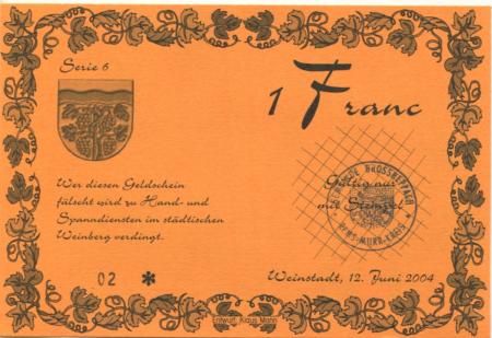 Weinstadt-Großheppach - Gemeinde Großheppach, Gründungsfeier - 12.6.2004 - 1 Franc 