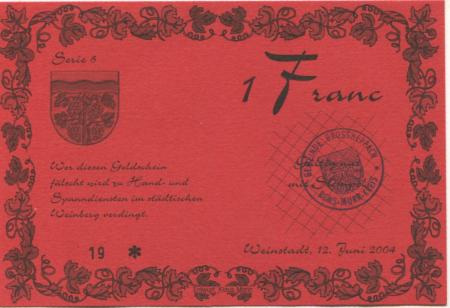 Weinstadt-Großheppach - Gemeinde Großheppach, Gründungsfeier - 12.6.2004 - 1 Franc 