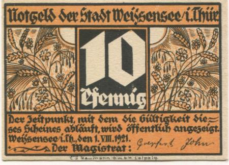 Weißensee - Stadt - 1.8.1921 - 10 Pfennig 