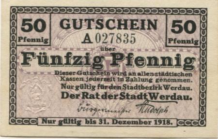 Werdau - Stadt - - 31.12.1918 - 50 Pfennig 