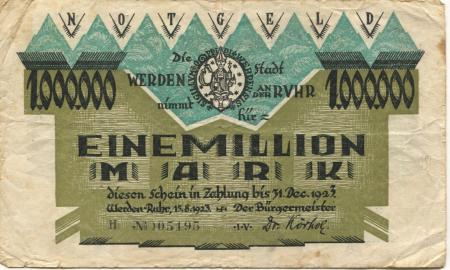 Werden (heute: Essen) - Stadt - 15.8.1923 - 31.12.1923 - 1 Million Mark 