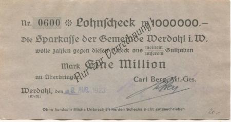 Werdohl - Berg, Carl, AG - 9.8.1923 - 1 Million Mark 