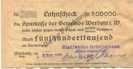 Werdohl - Brüninghaus, Stahlwerke AG - 8.8.1923 - 500000 Mark 