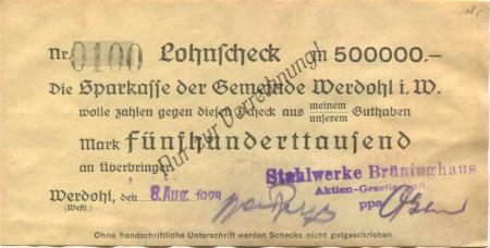 Werdohl - Brüninghaus, Stahlwerke AG - 8.8.1923 - 500000 Mark 
