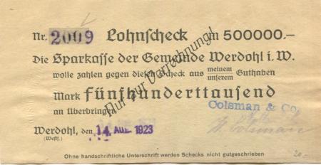 Werdohl - Colsman & Co, Aluminium- und Besteckfabriken - 14.8.1923 - 500000 Mark 
