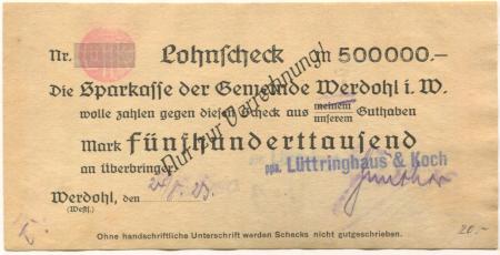 Werdohl - Lüttringhaus & Koch - 24.8.1923 - 500000 Mark 