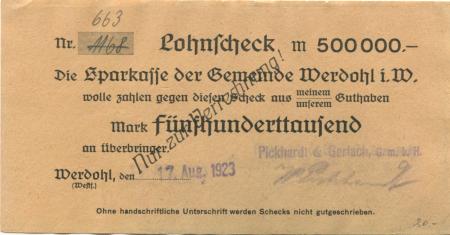 Werdohl - Pickhardt & Gerlach, Metallwaren GmbH - 17.8.1923 - 500000 Mark 