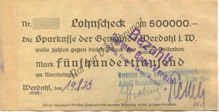 Werdohl - Schlesinger, Adolf, Werdohler Stanz- und Dampfhammerwerk - 14.8.1923 - 500000 Mark 