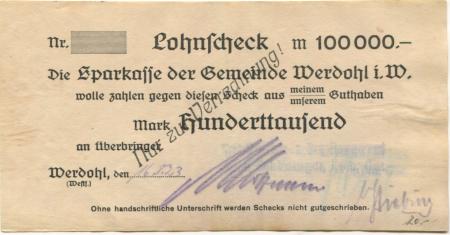 Werdohl - Schlesinger, Adolf, Werdohler Stanz- und Dampfhammerwerk - 16.8.1923 - 100000 Mark 