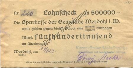 Werdohl - Versevörder Metallwerke GmbH - 14.8.1923 - 500000 Mark 