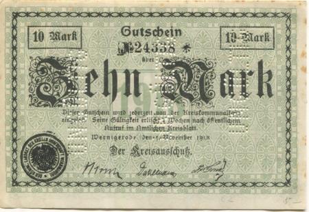 Wernigerode - Kreis - 1.11.1918 - 10 Mark 