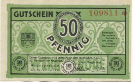 Wernigerode - Stadt - 18.2.1920 - 50 Pfennig 
