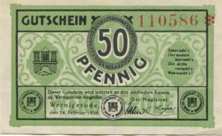 Wernigerode - Stadt - 18.2.1920 - 50 Pfennig 