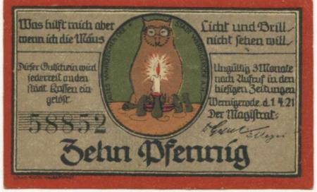 Wernigerode - Stadt - 1.4.1921 - 10 Pfennig 