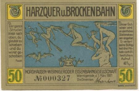 Wernigerode - Nordhausen-Wernigeroder Eisenbahngesellschaft - 1.3.1921 - 50 Pfennig 