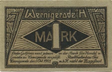 Wernigerode - Stadthallenbau GmbH - 1.10.1921 - 1 Mark 