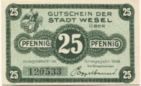 Wesel - Stadt - 1918 - 30.9.1921 - 25 Pfennig 