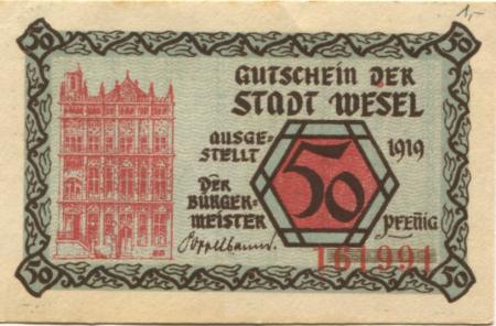 Wesel - Stadt - 1919 - 30.9.1921 - 50 Pfennig 