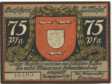 Wesel - Stadt - 1921 - 75 Pfennig 