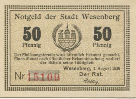 Wesenberg - Stadt - 1.8.1920 - 50 Pfennig 
