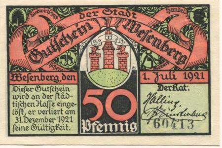 Wesenberg - Stadt - 1.7.1921 - 31.12.1921 - 50 Pfennig 