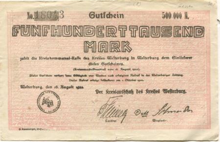 Westerburg - Kreis - 16.8.1823 - ab 1.10.1923 - 500000 Mark 