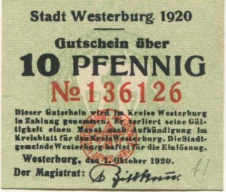 Westerburg - Stadt - 1.10.1920 - 10 Pfennig 