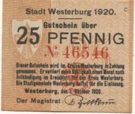 Westerburg - Stadt - 1.10.1920 - 25 Pfennig 