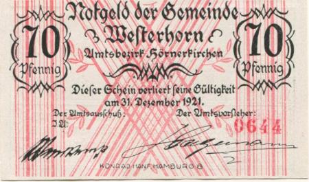 Westerhorn - Gemeinde - - 31.12.1921 - 70 Pfennig 