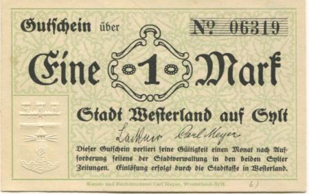 Westerland (heute: Gemeinde Sylt) - Stadt - -- - 1 Mark 