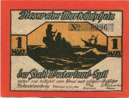 Westerland  (heute: Gemeinde Sylt) - Stadt - 14.3.1920 - 1 Mark 