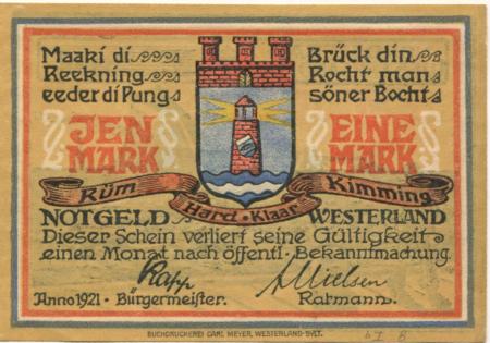 Westerland  (heute: Gemeinde Sylt) - Stadt - 1921 - 1 Mark 