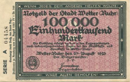 Wetter - Stadt - 27.8.1923 - 100000 Mark 