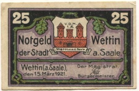 Wettin - Stadt - 15.3.1921 - 25 Pfennig 
