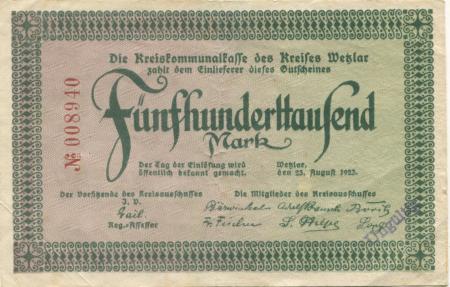 Wetzlar - Kreis - 23.8.1923 - 500000 Mark 