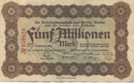 Wetzlar - Kreis - 11.9.1923 - 5 Millionen Mark 