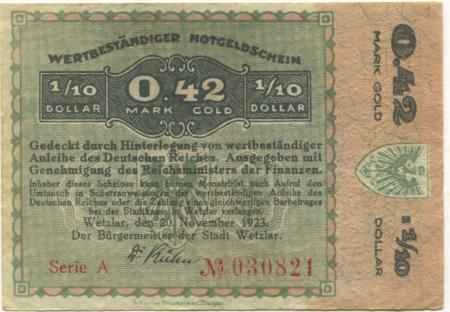 Wetzlar - Stadt - 20.11.1923 - 0.42 Gold-Mark 