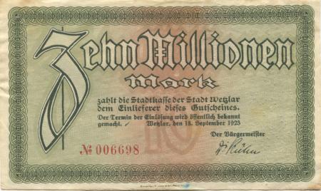 Wetzlar - Stadt - 18.9.1923 - 10 Millionen Mark 